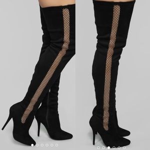 Black suede over the knee thigh high heel boots